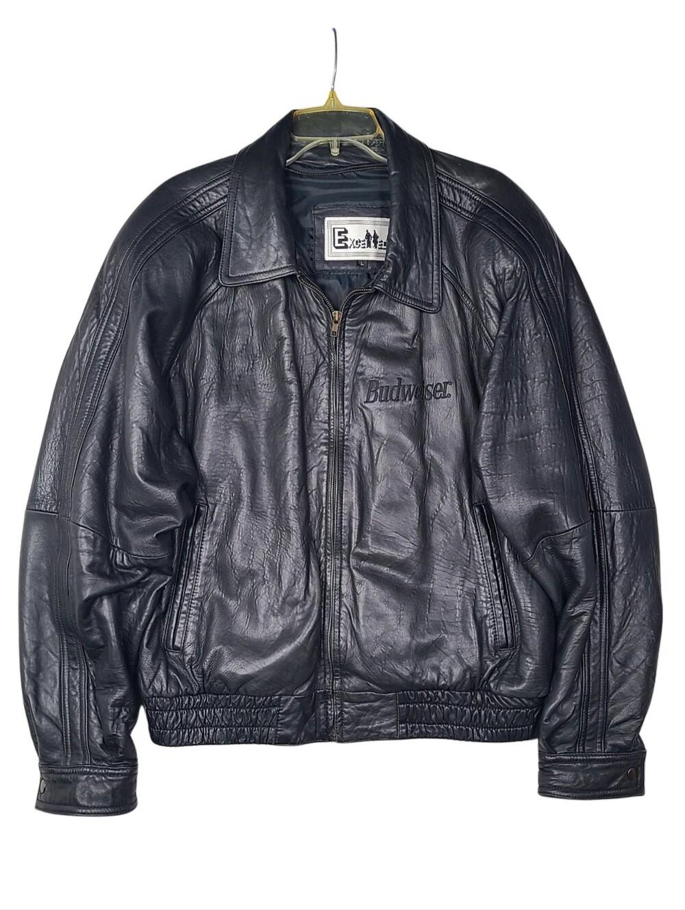 Vintage Budweiser Triple Black Jacket Size Large Exceed Bomber Moto Style  90s